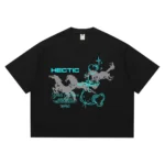 Hectic - T-shirt kaos katun Boxy fit - Hitam - Cyan Love
